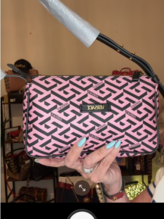 Versace Handbags - Versace Pink & Black Monogram Shoulder Bag with Gold Hardware